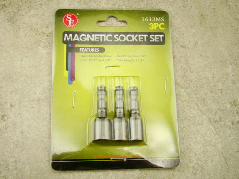 Carbon Steel Magnetic 3 Piece Hex Socket Set, 1/4", 5/16", 3/8", Tools, Office