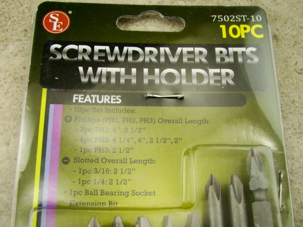 10 Pc Screwdriver Bits with Rubber Holder Set, Chrome Vanadium, Phillips, Tools