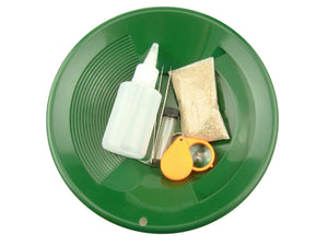 "Gold Rush Mining Kit" Real PayDirt-Green Gold Pan-Vial-Snuffer-Tweezers-Loupe