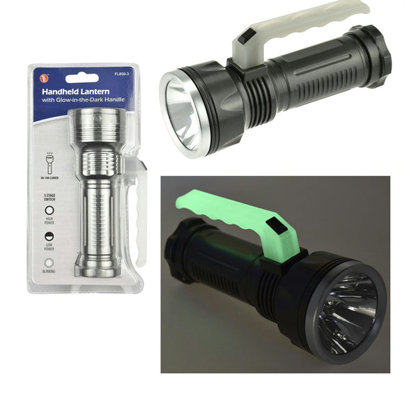 3W Handheld Lantern / Flashlight with Glow in Dark Handle, 80-100 Lumen-Camping