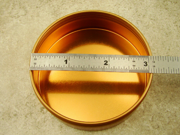 Set of 2 Gold 3In Round Sample Tins, Screw On Lid, Metal, Specimen Container