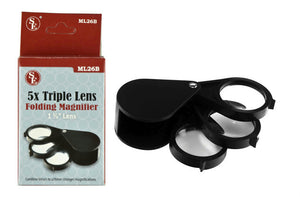 15x (5x, 5x, 5x) 1-1/4" Triple Lens Folding Pocket Magnifier, Loupe, Nugget