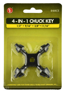 4-Way Chuck Key 1/2" 9/16" 5/8" & 11/16" Power Drills, Flexible Shaft Grinders