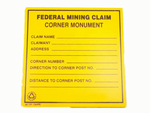 "Federal Mining Claim Corner Monument" Sign Prospecting - Property