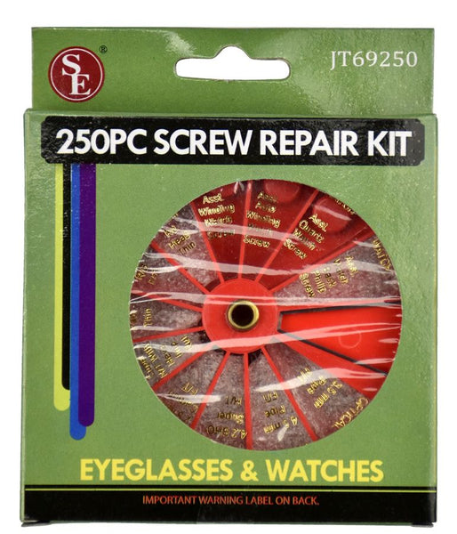 250-Piece Set of Eyeglass & Watch Repair Screws with Revolving Organizer