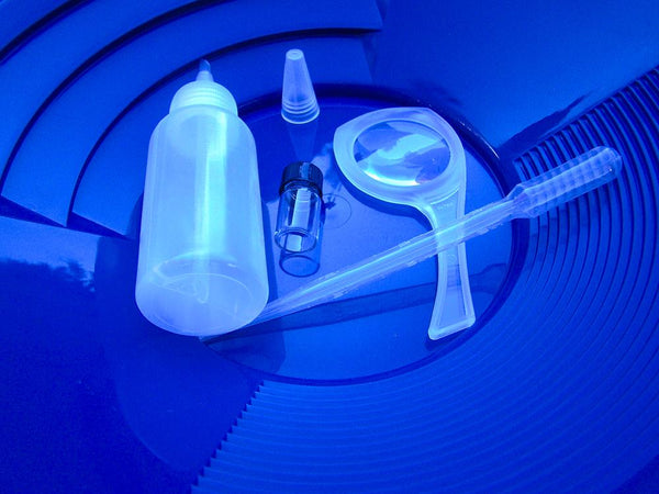 12" BLUE 5pc Gold Pan Panning Kit Snuffer, Magnifier, Bubble & Vial